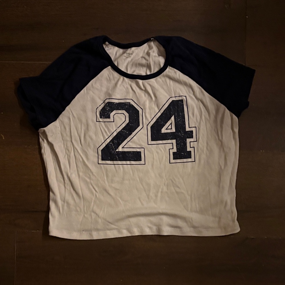 Navy and White Kids Raglan Tee with '24' Print